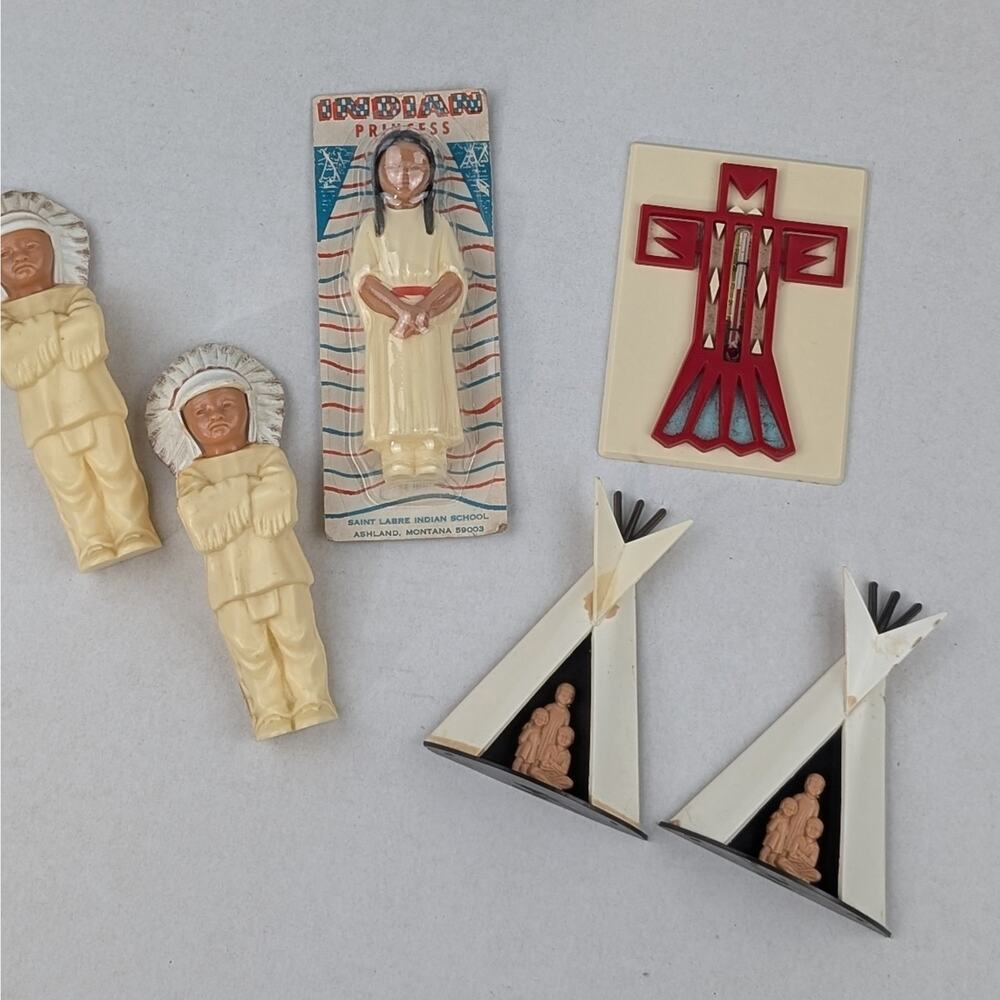 Vintage St. Labre Indian School Souvenir Lot – Wall Plaques, Figures & Thermomet